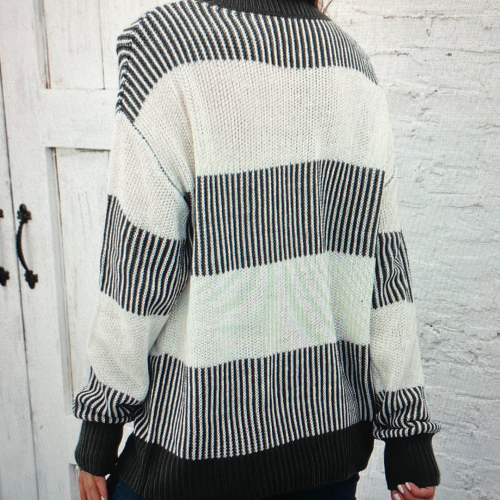 Striped Black and White Women's Sweater - Picture 4 of 4